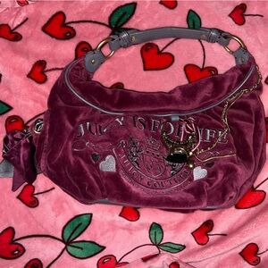 VINTAGE Burgundy Velvet JUICY IS FOR LIFE Women's Y2K Shoulder Bag